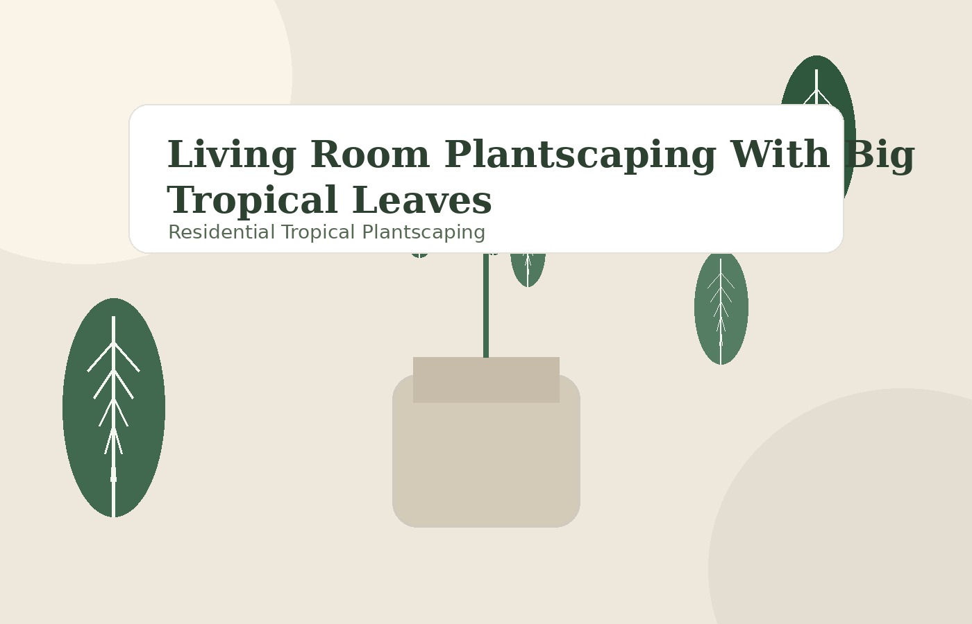 Living Room Plantscaping With Big Tropical Leaves